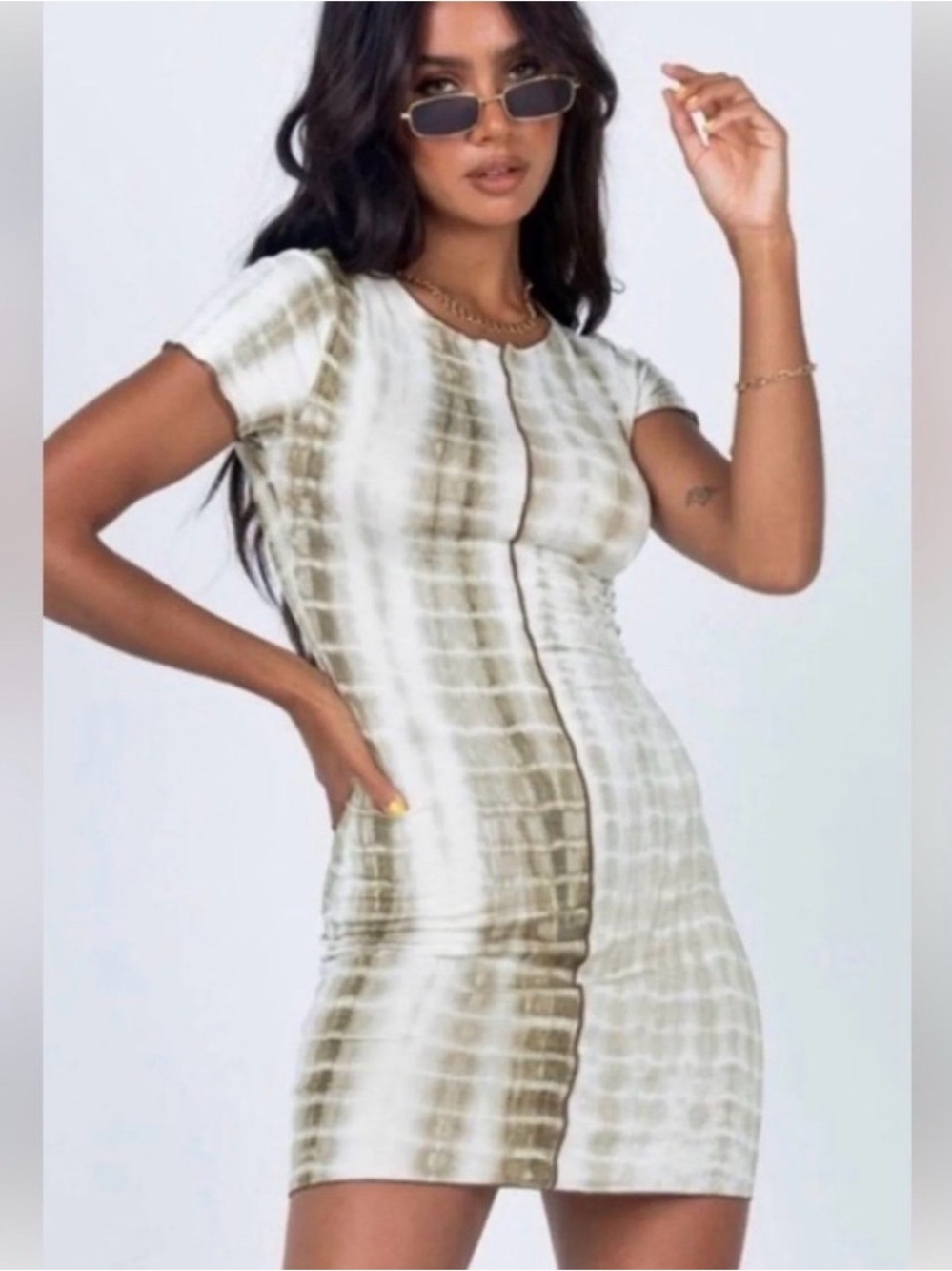 Princess Polly Joani Tie Dye Short Sleeve Mini Dress Green